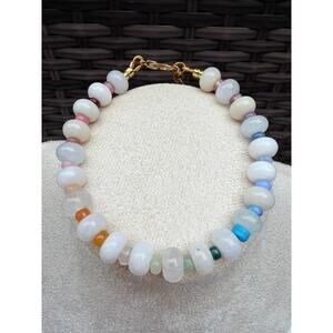 7-9" Ombre Rainbow Gemstone Bracelet, Milky Quartz, Tourmaline, Amethyst